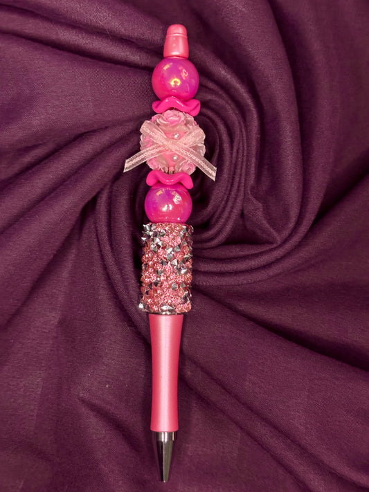 x Pink Flower Bead Pen
