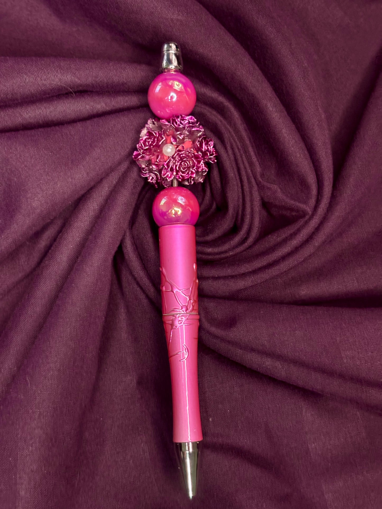 x Dark Pink Flower Bead Pen
